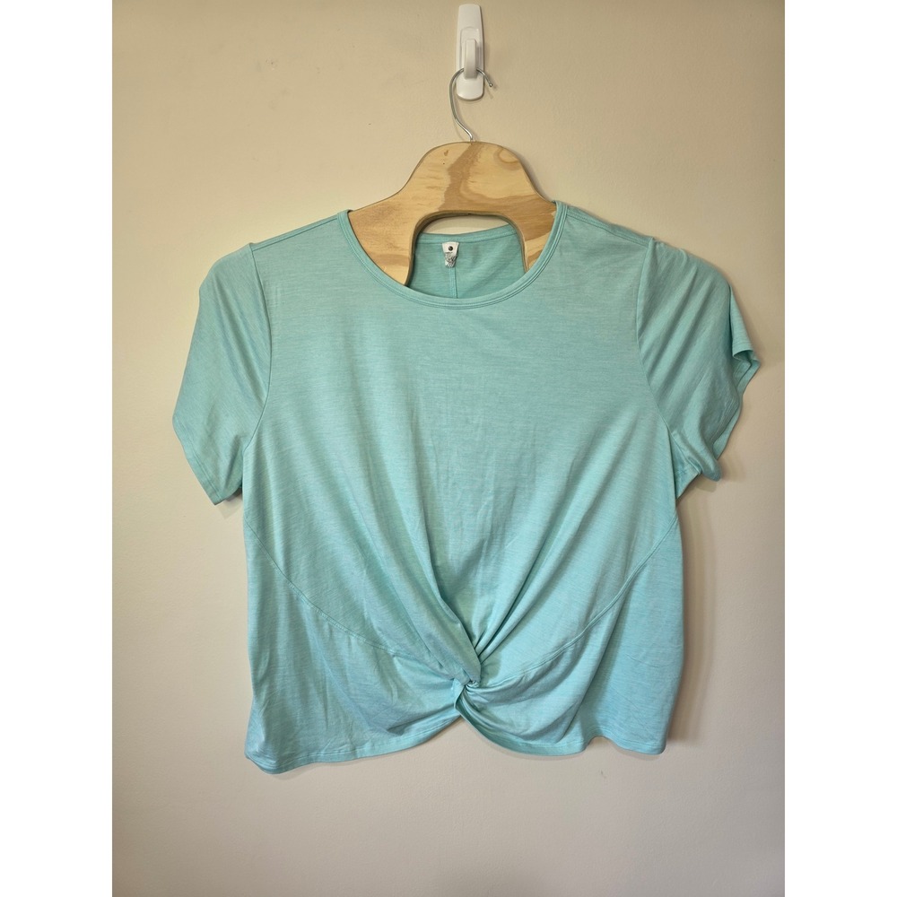 Yogalicious Twist Front Top Women 2X Aqua Blue Activewear Heathered Athleisure